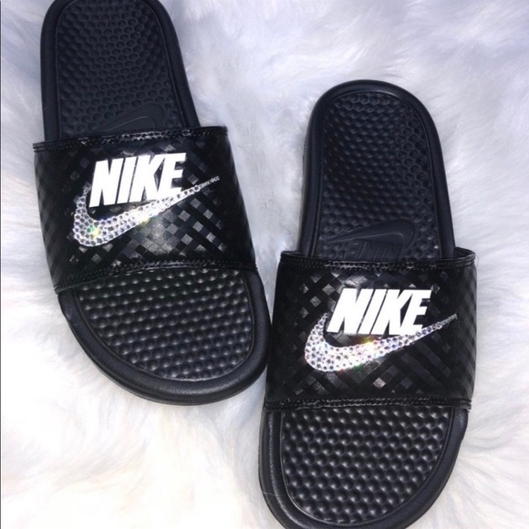Custom bling , black Nike benassi slides - Picture 7 of 9